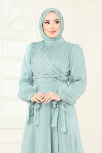 moda selvim SUAL Manşeti Bağcıklı Abiye 4823D170 Açık Mint - Thumbnail