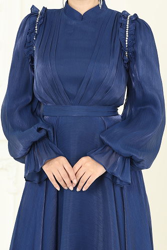 moda selvim SUAL Omuzu Fırfır Detaylı Abiye 5287D170 Laci - Thumbnail