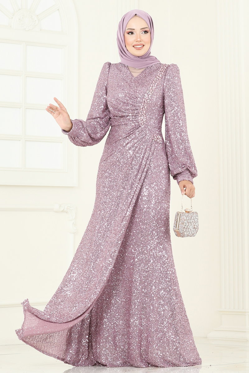 SUAL Önü Drape Detaylı Abiye 5238D170 Açık Lila