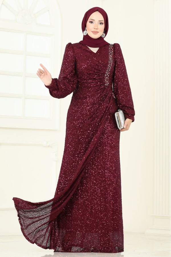 Modaselvim SUAL SUAL Önü Drape Detaylı Abiye 5238D170 Bordo