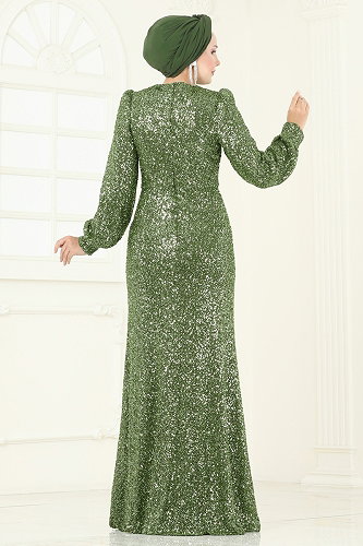 moda selvim SUAL Önü Drape Detaylı Abiye 5238D170 Haki - Thumbnail