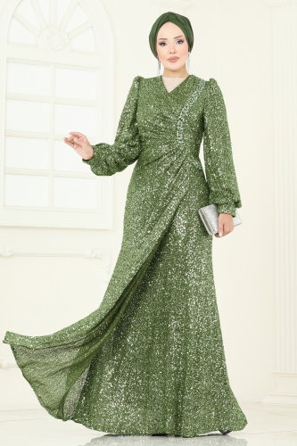 D.M.N. - SUAL Önü Drape Detaylı Abiye 5238D170 Haki