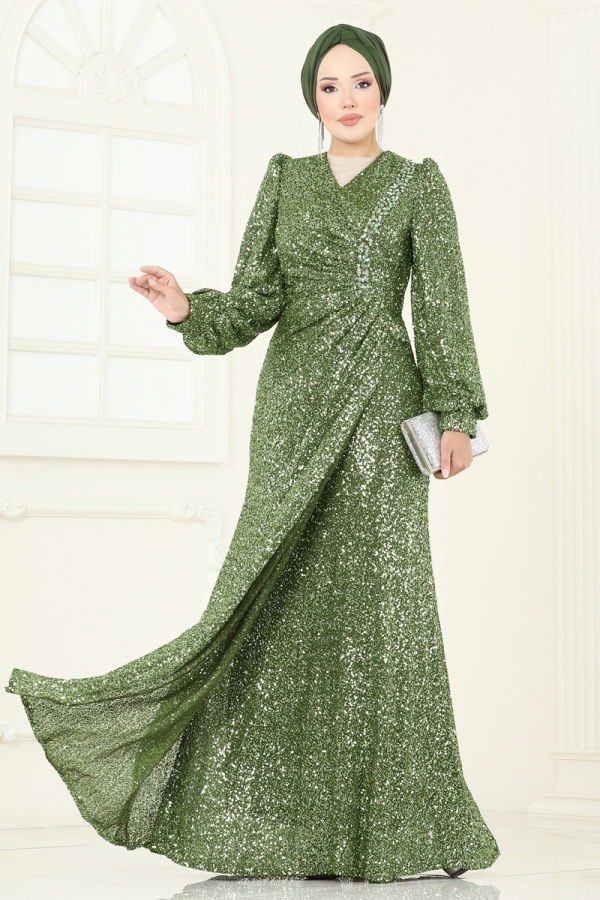 Modaselvim SUAL SUAL Önü Drape Detaylı Abiye 5238D170 Haki