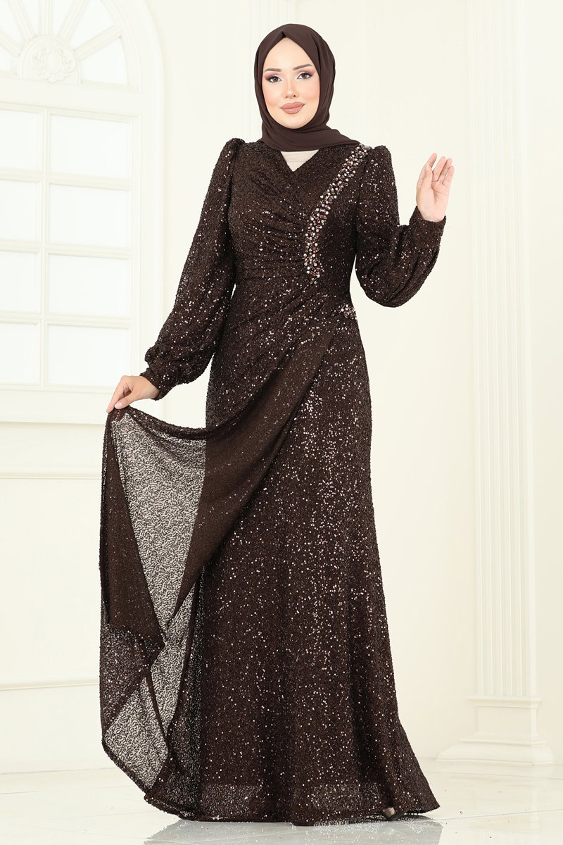 SUAL Önü Drape Detaylı Abiye 5238D170 Kahve