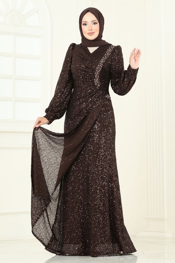 Modaselvim SUAL SUAL Önü Drape Detaylı Abiye 5238D170 Kahve