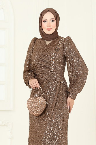 moda selvim SUAL Önü Drape Detaylı Abiye 5238D170 Koyu Vizyon - Thumbnail