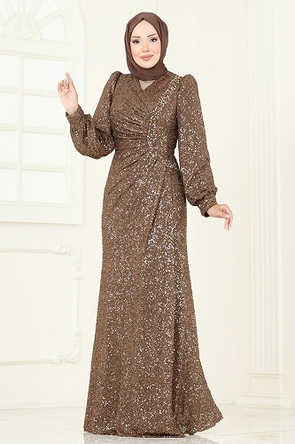 moda selvim SUAL Önü Drape Detaylı Abiye 5238D170 Koyu Vizyon - Thumbnail