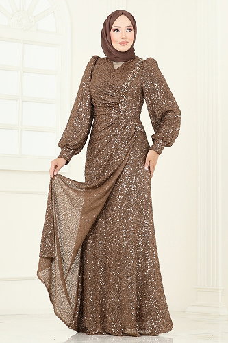 moda selvim SUAL Önü Drape Detaylı Abiye 5238D170 Koyu Vizyon - Thumbnail