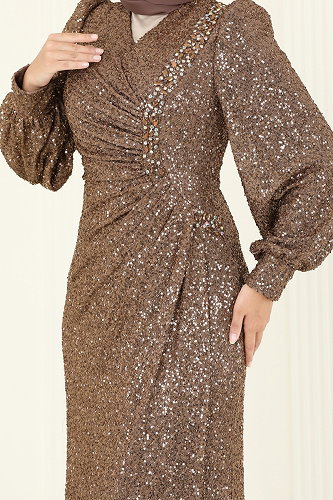 moda selvim SUAL Önü Drape Detaylı Abiye 5238D170 Koyu Vizyon - Thumbnail