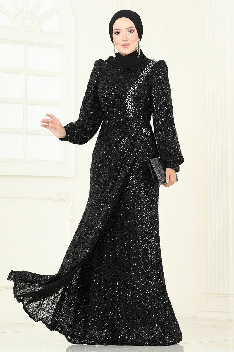 SUAL Önü Drape Detaylı Abiye 5238D170 Siyah