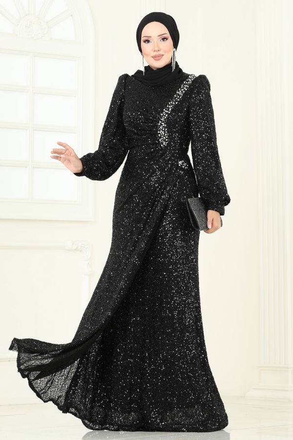 Modaselvim SUAL SUAL Önü Drape Detaylı Abiye 5238D170 Siyah