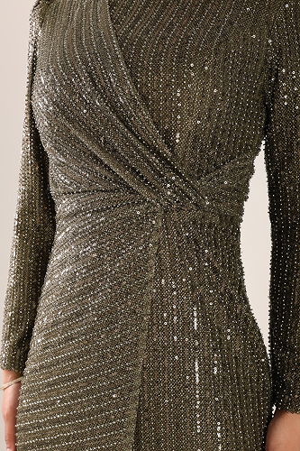 moda selvim SUAL Önü Drapeli Abiye 0677MHR1107 Haki - Thumbnail