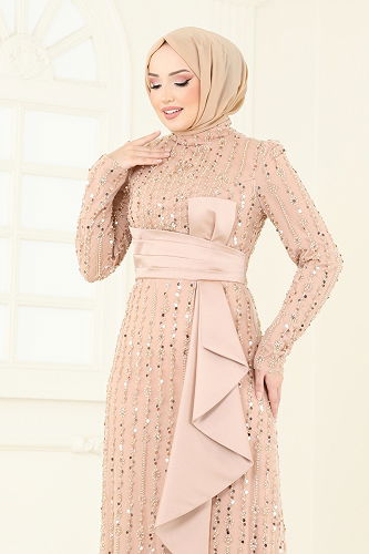 moda selvim SUAL Önü Drapeli Abiye 4884D170 Gold - Thumbnail