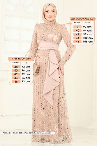 moda selvim SUAL Önü Drapeli Abiye 4884D170 Gold - Thumbnail