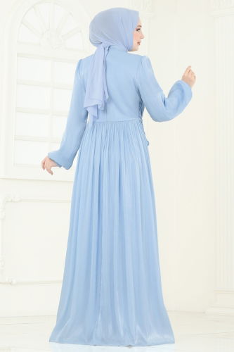 moda selvim SUAL Önü Taşlı Organze Abiye 6238LPN858 Bebe Mavisi - Thumbnail