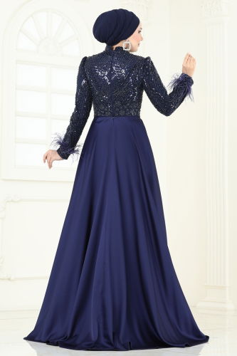 moda selvim SUAL Otriş Detay Tesettür Abiye 5253D170 Laci - Thumbnail