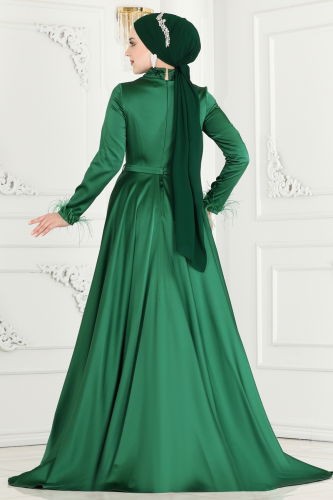 moda selvim SUAL Otrish Detail Hijab Evening Dress 4622SRH861 Emerald - Thumbnail