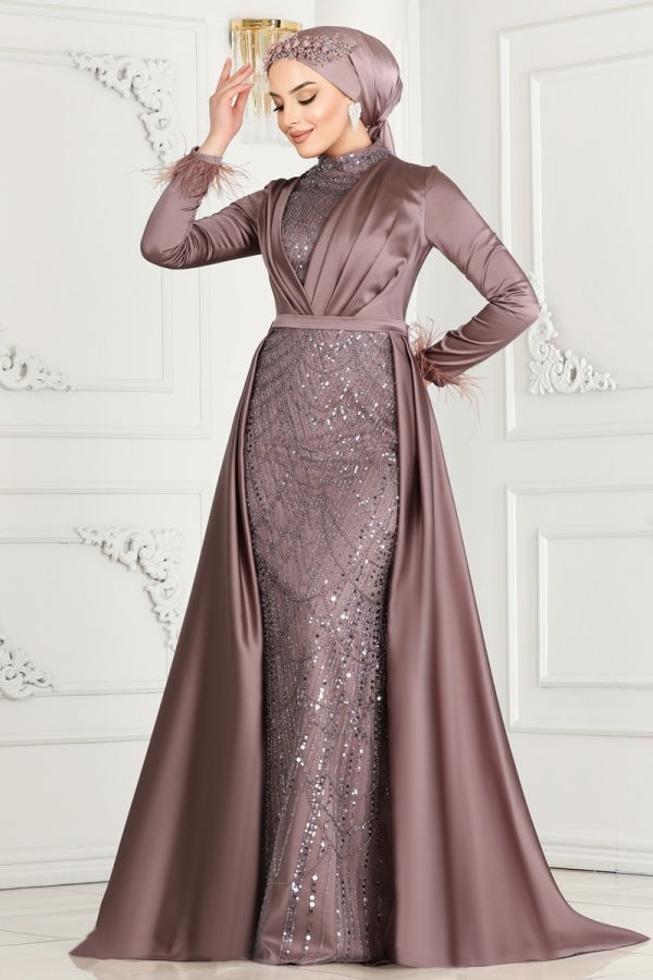 SUAL Otrish Detail Hijab Evening Dress 4622SRH861 Vision - 3