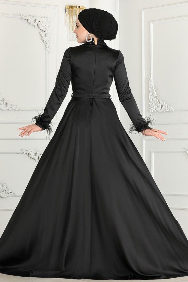 SUAL Otrish Detail Hijab Evening Dresses 4622SRH861 Black - 6