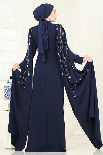 moda selvim SUAL Pelerin Detaylı Taşlı Abiye 5370DMNK1166 Laci - Thumbnail