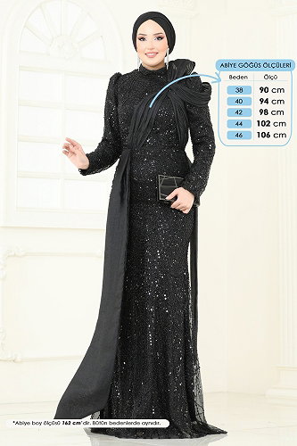 moda selvim SUAL Pul İşlemeli Abiye 5070D170 Siyah - Thumbnail