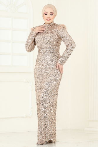 moda selvim SUAL Pul Payet Detaylı Abiye 4762D170 Gold - Thumbnail