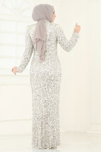 moda selvim SUAL Pul Payet Detaylı Abiye 4762D170 Taş - Thumbnail