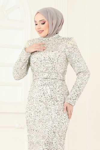 moda selvim SUAL Pul Payet Detaylı Abiye 4762D170 Taş - Thumbnail