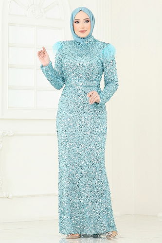 moda selvim SUAL Pul Payet Detaylı Abiye 4762D170 Turkuaz - Thumbnail