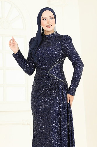 moda selvim SUAL Pul Payet Taş Detaylı Abiye 5247D170 Laci - Thumbnail