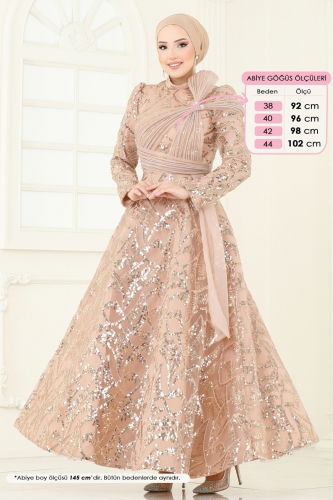 moda selvim SUAL Taş Detay Abiye 5099D170 Gold - Thumbnail