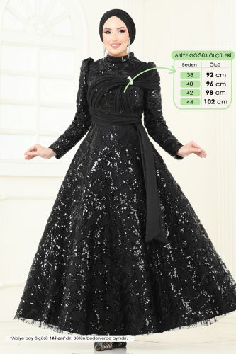 moda selvim SUAL Taş Detay Abiye 5099D170 Siyah - Thumbnail