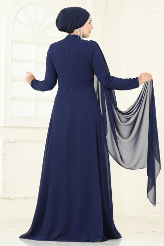moda selvim SUAL Taş Detay Pelerinli Abiye 6294LPN858 Laci - Thumbnail