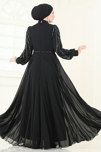 moda selvim SUAL Taş Detaylı Abiye 4992D170 Siyah - Thumbnail