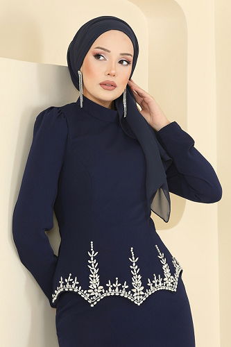 moda selvim SUAL Taş Detaylı Abiye Takım 5419D170 Laci - Thumbnail