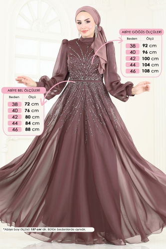 moda selvim SUAL Taş Detaylı Janjan Abiye 4953D170 Pudra Vizyon - Thumbnail