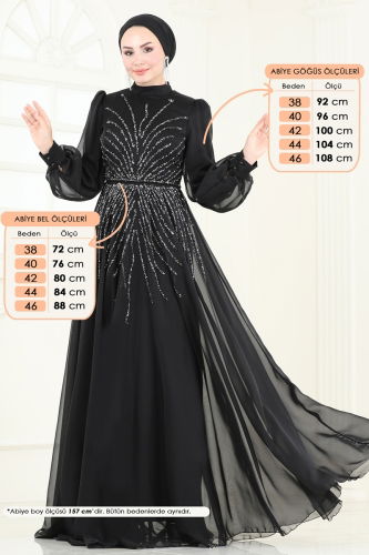 moda selvim SUAL Taş Detaylı Janjan Abiye 4953D170 Siyah - Thumbnail