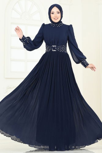 moda selvim SUAL Taş Detaylı Piliseli Abiye 4924SRH861 Laci - Thumbnail