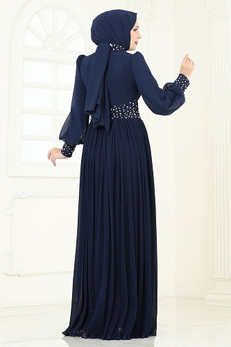 moda selvim SUAL Taş Detaylı Piliseli Abiye 4924SRH861 Laci - Thumbnail