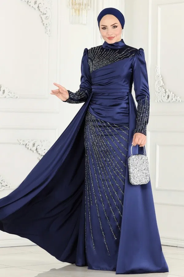 Modaselvim SUAL SUAL Taş Detaylı Saten Abiye 801AZ865 Laci