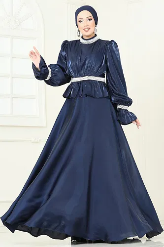 moda selvim SUAL Taş İşlemeli Organze Abiye 6324LPN858 Laci - Thumbnail