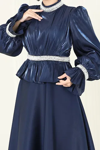 moda selvim SUAL Taş İşlemeli Organze Abiye 6324LPN858 Laci - Thumbnail