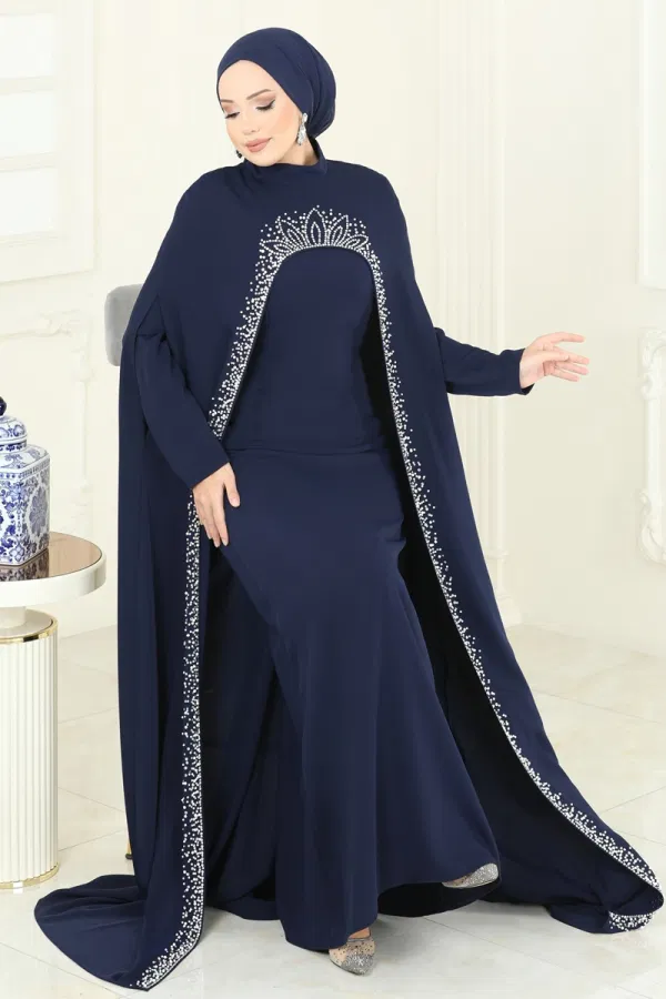 Modaselvim SUAL SUAL Taşlı Abaya Abiye Takım 5359DMNK1166 Laci