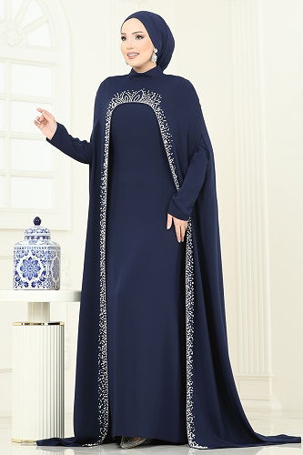 moda selvim SUAL Taşlı Abaya Abiye Takım 5359DMNK1166 Laci - Thumbnail