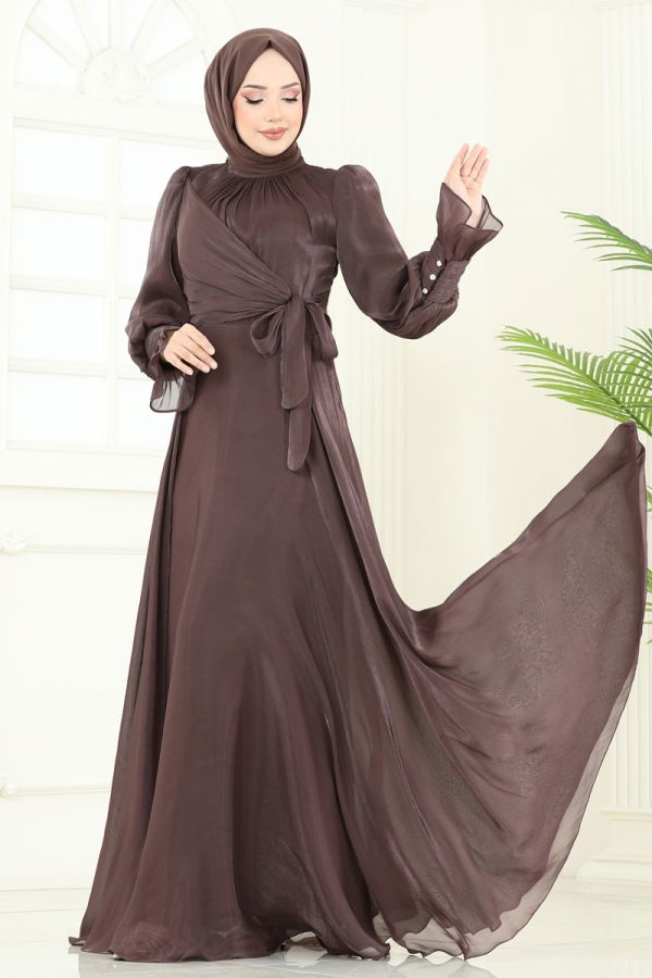 Modaselvim SUAL SUAL Yandan Bağlamalı Abiye 4805D170 Kahve