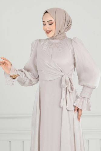moda selvim SUAL Yandan Bağlamalı Abiye 4805D170 Taş - Thumbnail