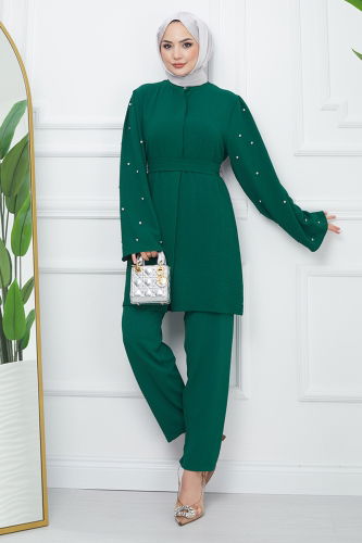 MRV E.F.S. - Suit with Pearl Detailed Sleeves EFS242-M Emerald
