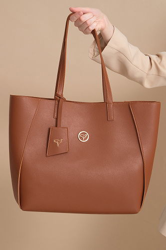 moda selvim Suni Deri Büyük Omuz Çantası 305GBK1140 Taba - Thumbnail