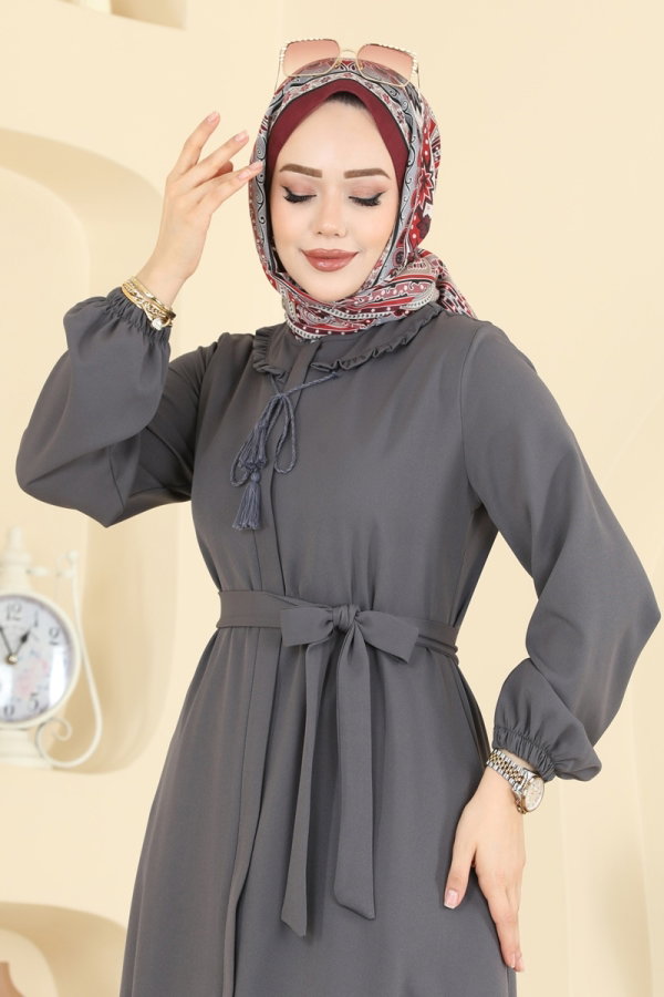 Süs Bağcıklı Dabıl Ferace 2797SL432 Antrasit - Moda Selvim