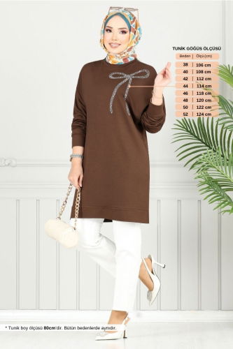MRV A.Y.D. - Taş Baskılı İki İp Tunik 2703AYD969-M Kahve
